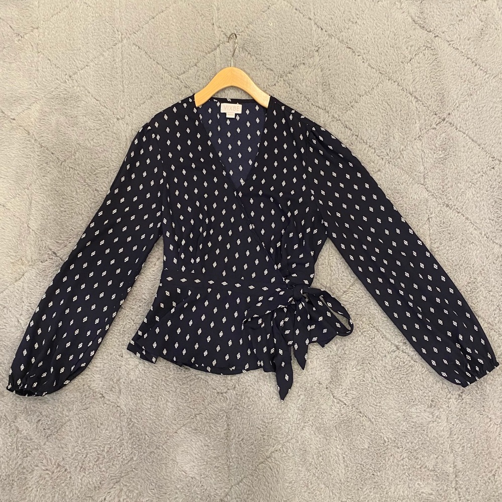 Vixbe Navy Blue Patterned Wrap Shirt
